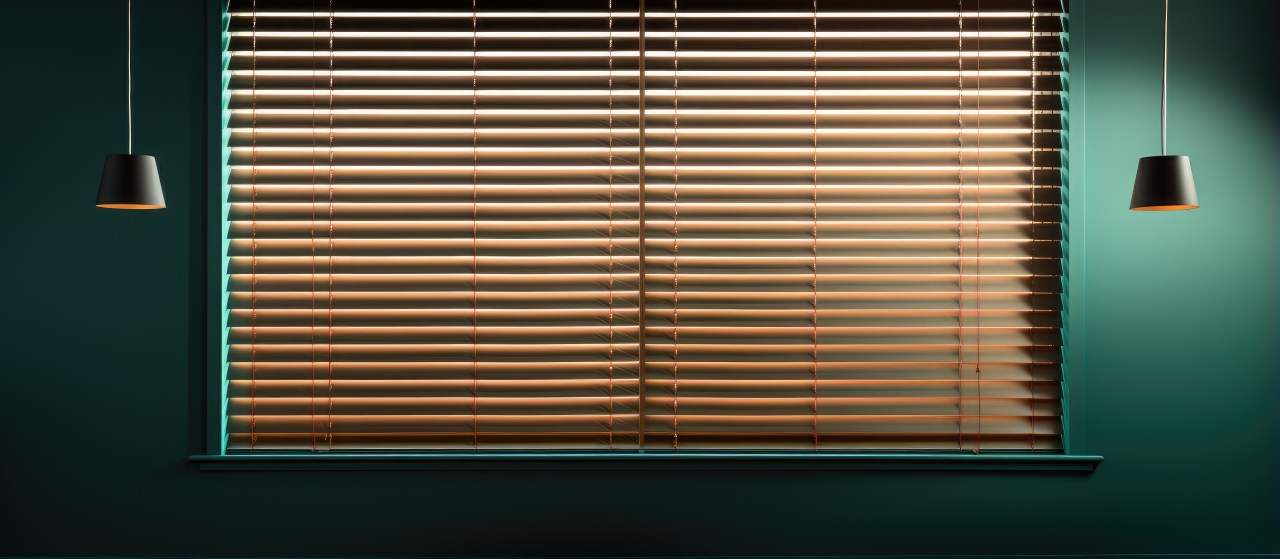 window with blinds and green colored wall